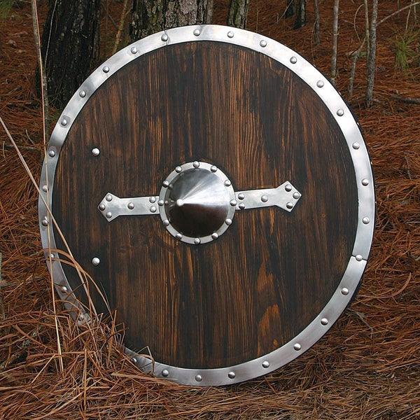 Round Steel Viking Shield In Brown - Medieval Replicas