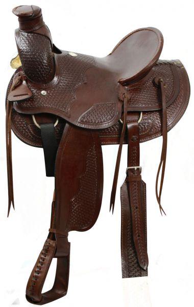 Buffalo wade style hard seat saddle with natural rawhide.16" - Medieval Replicas