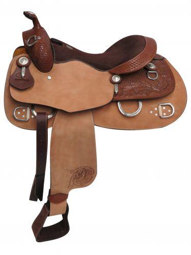 16" Double T Training Horse Saddle Features Rough Out Fenders And Jockeys 16" - Medieval Replicas