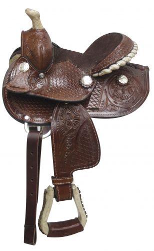 7" Fully tooled Double T pony Horse saddle - Medieval Replicas