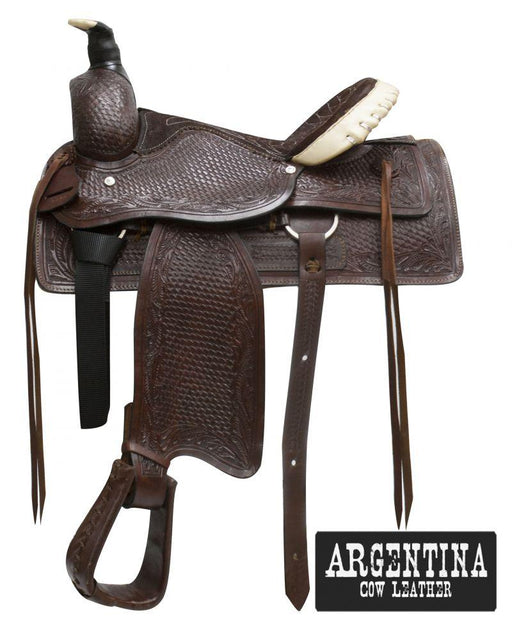 16" Buffalo Argentina cow leather roper style horse saddle - Medieval Replicas