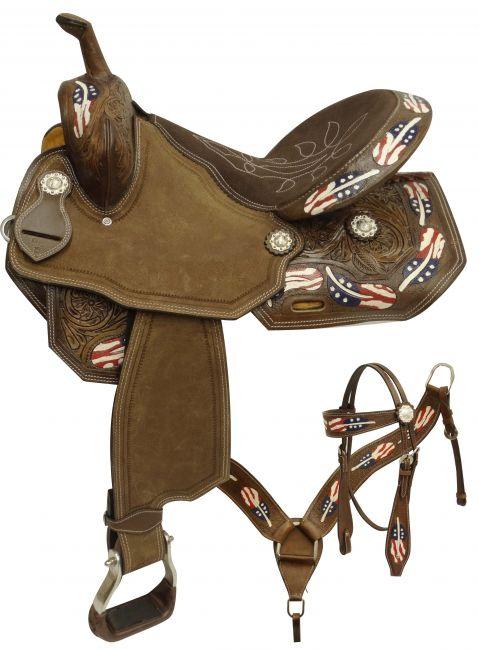 Barrel Style Horse Saddle set With painted feathers Size 15", 16" - Medieval Replicas