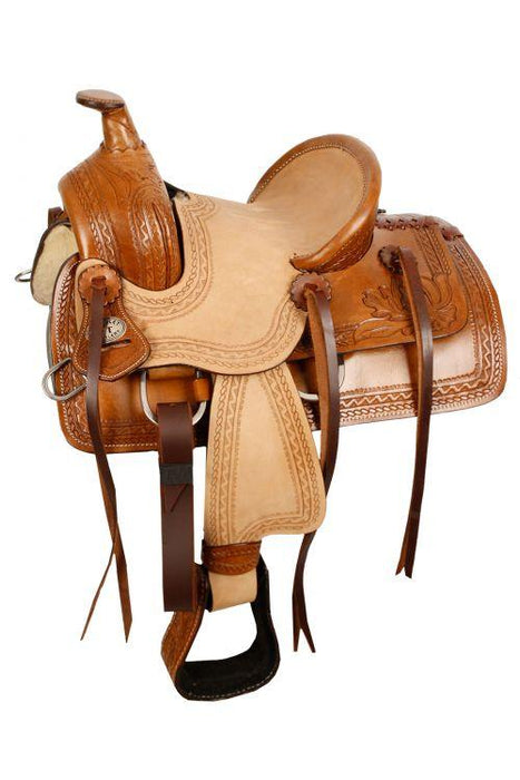 Double T  Pony Hard Seat Roper Style Saddle With Acorn Tooling 10" - Medieval Replicas