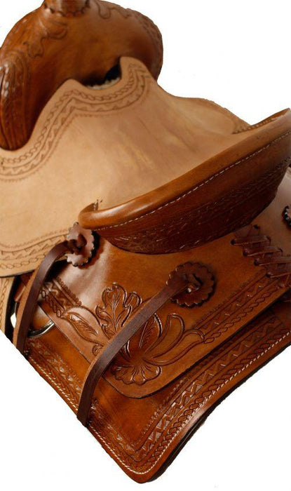 Double T  Pony Hard Seat Roper Style Saddle With Acorn Tooling 10" - Medieval Replicas