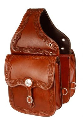 Showman Acorn tooled leather horse saddle bag