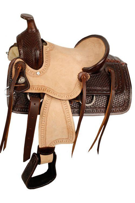 Double T Hard Seat Roper Style Horse Saddle With Basketweave Tooling 12" - Medieval Replicas