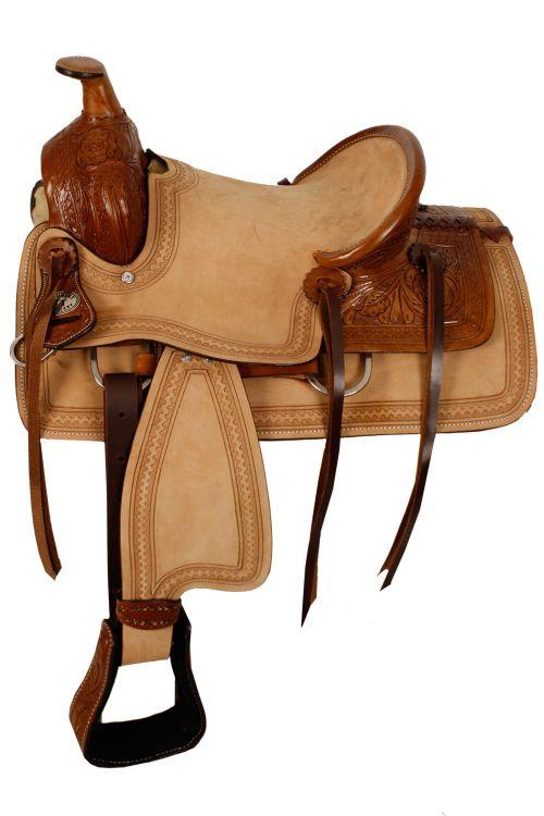 Double T Hard Seat Roper Style Horse Saddle With Acorn Tooling 13" - Medieval Replicas