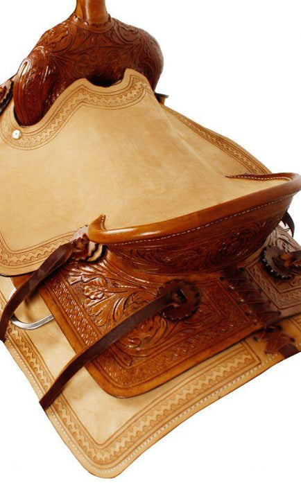 Double T Hard Seat Roper Style Horse Saddle With Acorn Tooling 13" - Medieval Replicas