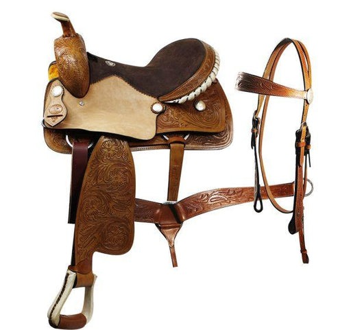 Double T pleasure saddle with matching headstall and breast collar 16", 17", 18 - Medieval Replicas