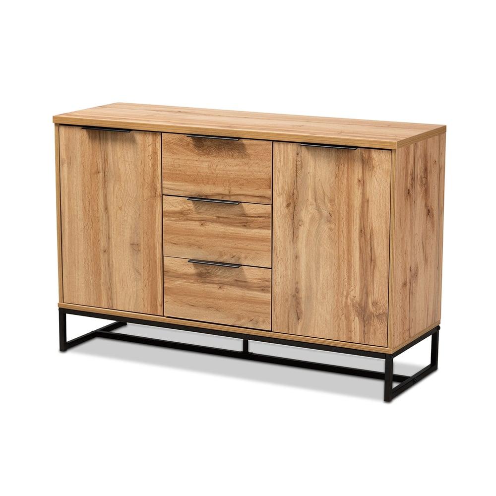 REID MODERN FINISHED WOOD AND BLACK METAL 3-DRAWER SIDEBOARD BUFFET - Medieval Replicas