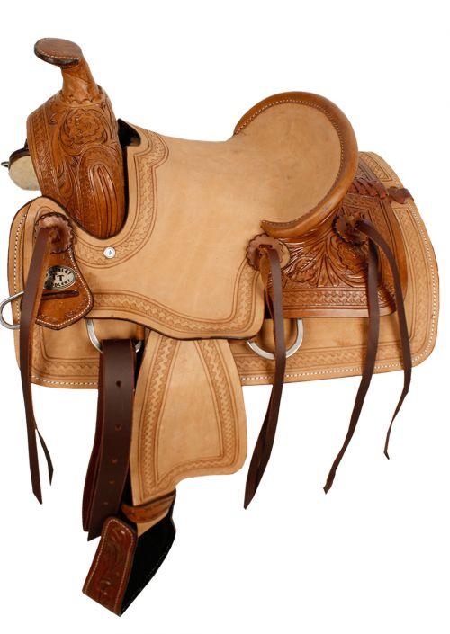 Double T Hard Seat Roper Style Saddle With Acorn Tooling 12" - Medieval Replicas