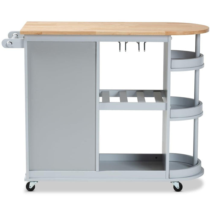 DONNIE COASTAL TWO-TONE LIGHT GREY AND NATURAL FINISHED WOOD KITCHEN STORAGE CART - Medieval Replicas