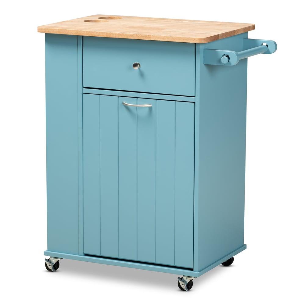 LIONA MODERN SKY BLUE FINISHED WOOD KITCHEN STORAGE CART - Medieval Replicas