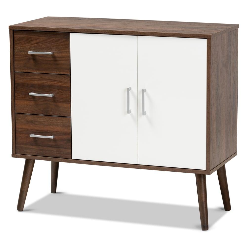 LEENA MODERN TWO-TONE WHITE AND WALNUT BROWN FINISHED WOOD 3-DRAWER SIDEBOARD BUFFET - Medieval Replicas