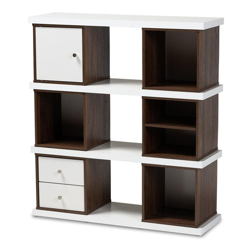 RUNE TWO-TONE WHITE AND WALNUT BROWN FINISHED 2-DRAWER BOOKCASE - Medieval Replicas