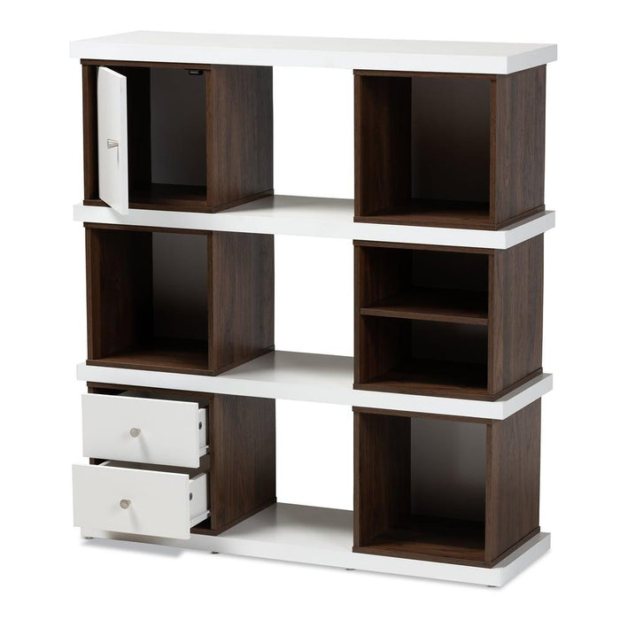 RUNE TWO-TONE WHITE AND WALNUT BROWN FINISHED 2-DRAWER BOOKCASE - Medieval Replicas