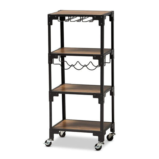 VICTOR  FINISHED WOOD AND BLACK METAL 4-TIER MOBILE WINE CART - Medieval Replicas