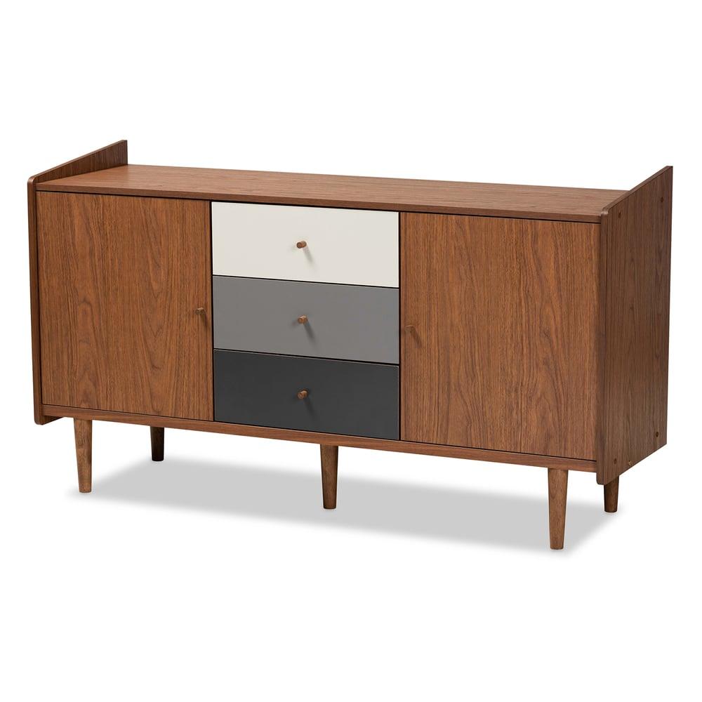 HALDEN MODERN MULTICOLOR WALNUT GRADIENT FINISHED WOOD 2-DOOR DINING ROOM SIDEBOARD BUFFET - Medieval Replicas