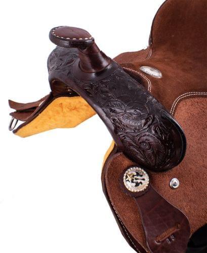 12" Buffalo Youth Barrel Style Saddle. This saddle features rough out leather | saddle seat riding - Medieval Replicas