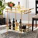 DESTIN MODERN GLAM BRUSHED GOLD FINISHED METAL AND MIRRORED GLASS 2-TIER MOBILE WINE BAR CART - Medieval Replicas