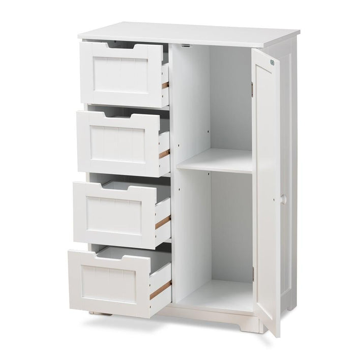 BAUER  WHITE FINISHED WOOD 4-DRAWER BATHROOM STORAGE CABINET - Medieval Replicas