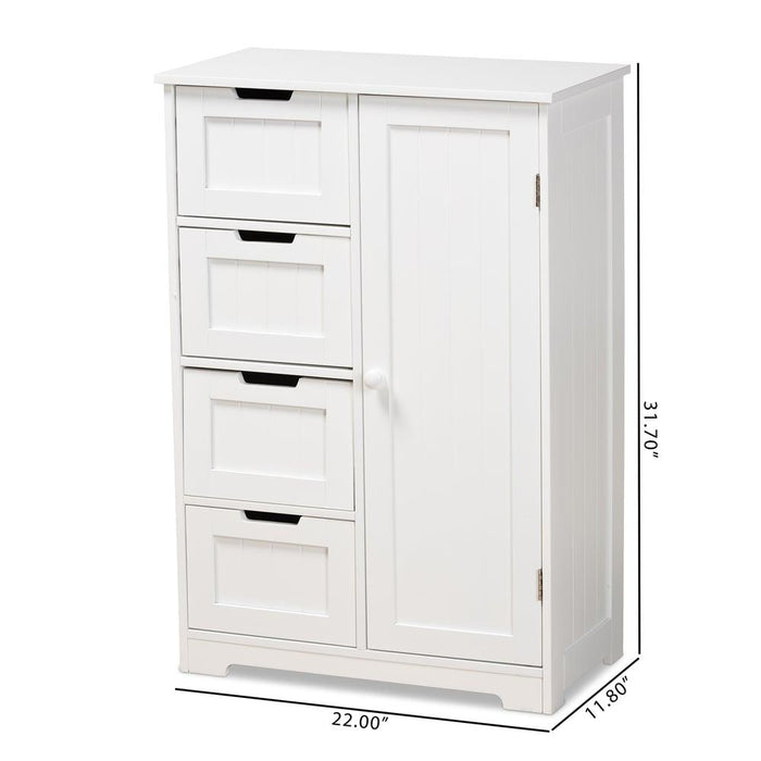 BAUER  WHITE FINISHED WOOD 4-DRAWER BATHROOM STORAGE CABINET - Medieval Replicas