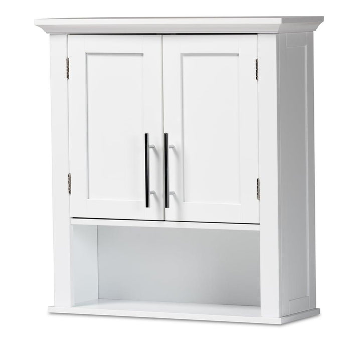 TURNER WHITE FINISHED WOOD 2-DOOR BATHROOM WALL STORAGE CABINET - Medieval Replicas