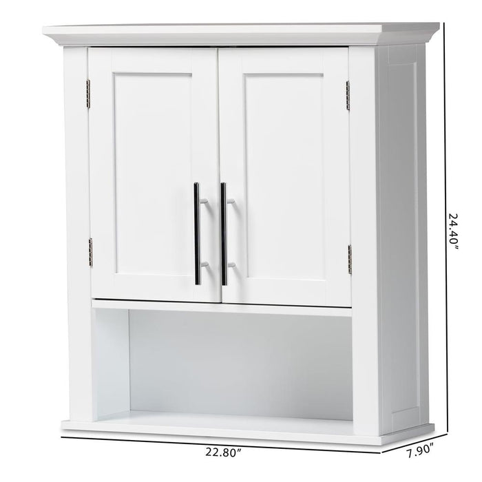 TURNER WHITE FINISHED WOOD 2-DOOR BATHROOM WALL STORAGE CABINET - Medieval Replicas