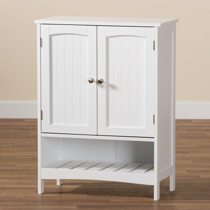 JAELA WHITE FINISHED WOOD 2-DOOR BATHROOM STORAGE CABINET - Medieval Replicas