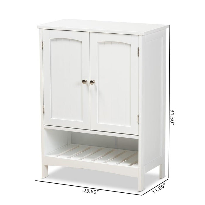 JAELA WHITE FINISHED WOOD 2-DOOR BATHROOM STORAGE CABINET - Medieval Replicas