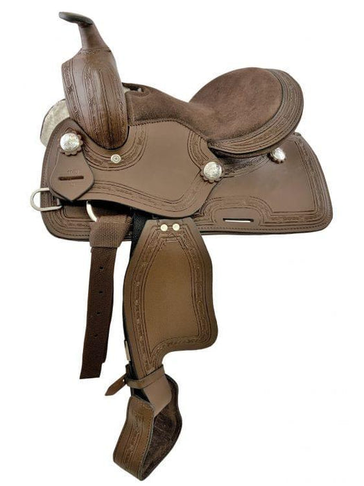 10", 12" Youth Western Style Horse Pony Saddle With Barbed Wire Tooled Accents - Medieval Replicas