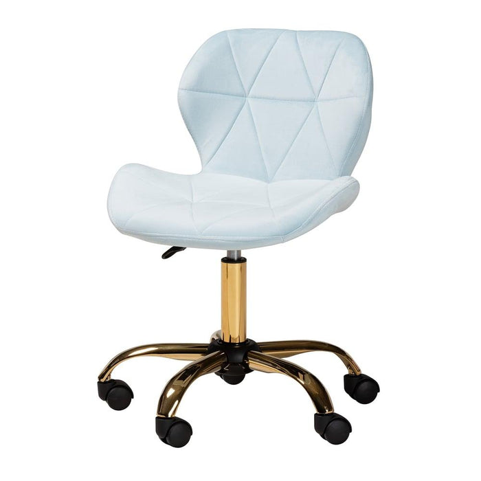 SAVARA GLAM AND LUXE AQUA VELVET FABRIC AND GOLD METAL SWIVEL OFFICE CHAIR - Medieval Replicas