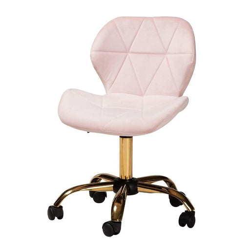 SAVARA GLAM AND LUXE BLUSH PINK VELVET FABRIC AND GOLD METAL SWIVEL OFFICE CHAIR - Medieval Replicas