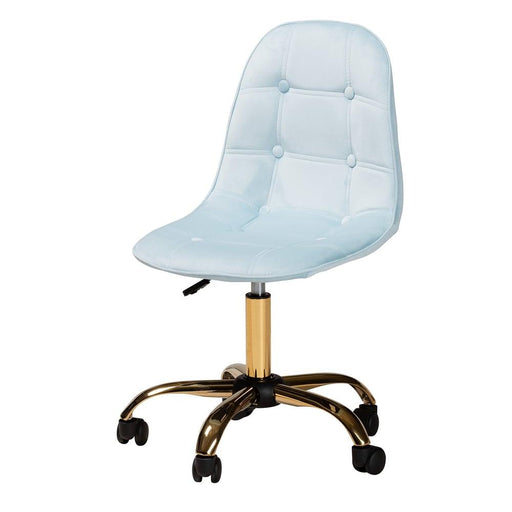 KABIRA  GLAM AND LUXE AQUA VELVET FABRIC AND GOLD METAL SWIVEL OFFICE CHAIR - Medieval Replicas