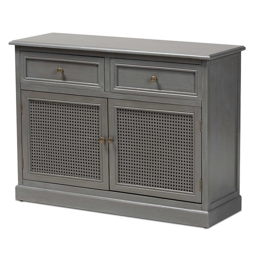 SHELDON MODERN VINTAGE GREY FINISHED WOOD AND SYNTHETIC RATTAN 2-DOOR DINING ROOM SIDEBOARD BUFFET - Medieval Replicas