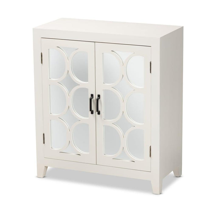 GARCELLE MODERN  WHITE FINISHED WOOD AND MIRRORED GLASS 2-DOOR SIDEBOARD - Medieval Replicas