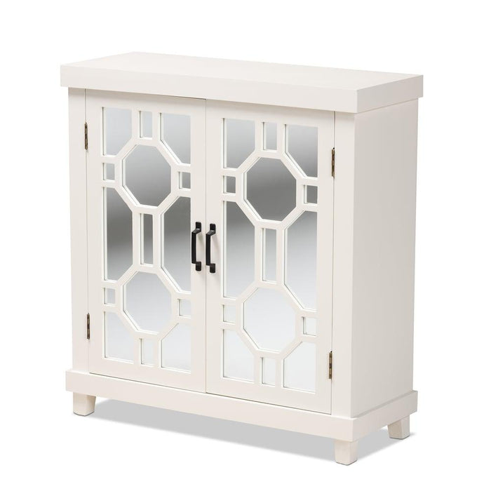 CARLENA MODERN  WHITE FINISHED WOOD AND MIRRORED GLASS 2-DOOR SIDEBOARD - Medieval Replicas