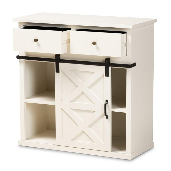 NADIA MODERN FARMHOUSE WHITE FINISHED WOOD AND BLACK METAL 2-DOOR SIDEBOARD BUFFET - Medieval Replicas