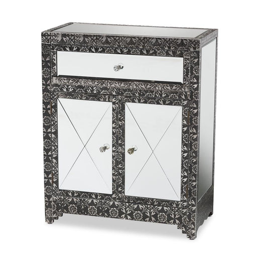 WYCLIFF GLAM AND LUXE SILVER FINISHED METAL AND MIRRORED GLASS 1-DRAWER SIDEBOARD BUFFET - Medieval Replicas