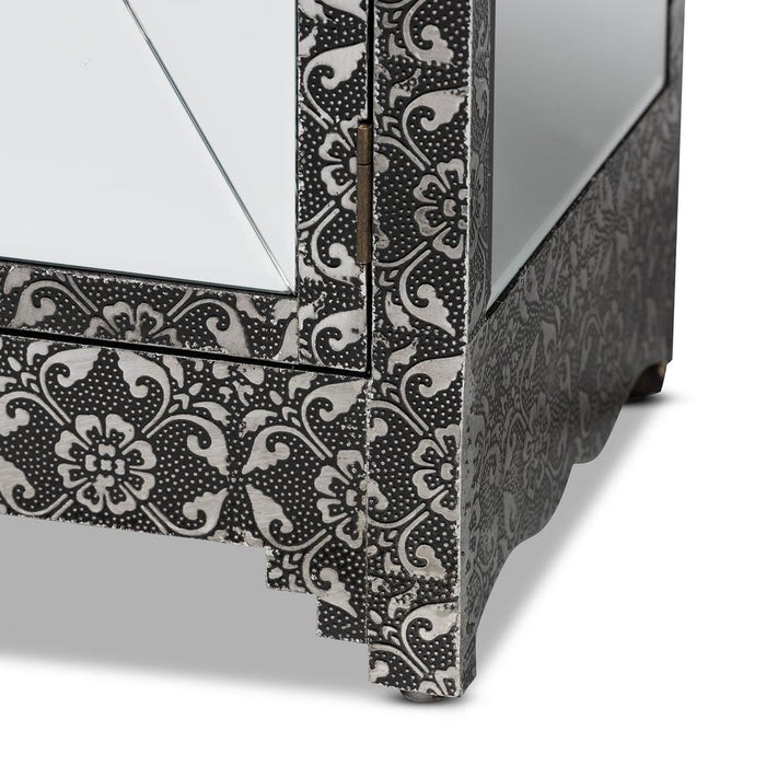 WYCLIFF GLAM AND LUXE SILVER FINISHED METAL AND MIRRORED GLASS 1-DRAWER SIDEBOARD BUFFET - Medieval Replicas