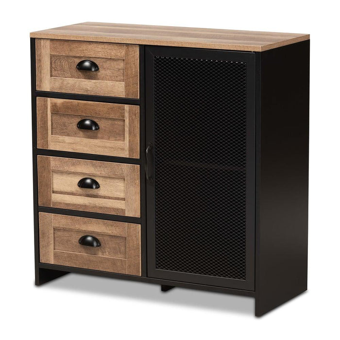 CONNELL MODERN TWO-TONE NATURAL FINISHED WOOD AND BLACK METAL SIDEBOARD BUFFET - Medieval Replicas