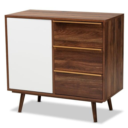 GROVER MODERN TWO-TONE CHERRY BROWN AND WHITE FINISHED WOOD 1-DOOR SIDEBOARD BUFFET - Medieval Replicas