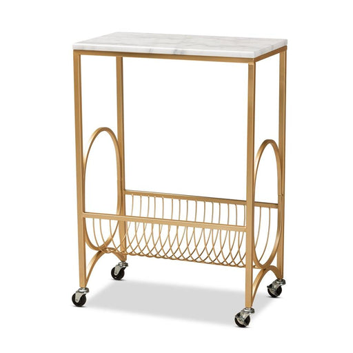 JACEK MODERN GOLD FINISHED METAL WINE CART WITH MARBLE TABLETOP - Medieval Replicas