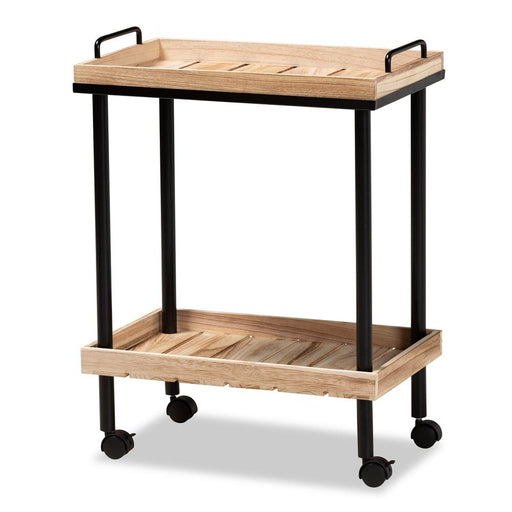 OLINDA MODERN BROWN FINISHED WOOD AND BLACK METAL KITCHEN CART - Medieval Replicas