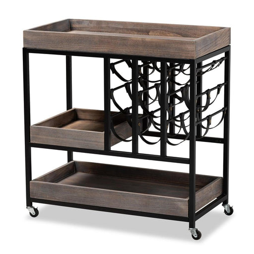 LAINE MODERN CHARCOAL FINISHED WOOD AND BLACK METAL WINE CART - Medieval Replicas