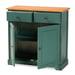 GARNER MODERN TWO-TONE TURQUOISE AND OAK BROWN FINISHED WOOD 2-DRAWER KITCHEN CABINET - Medieval Replicas