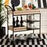 CALAIS MODERN BROWN FINISHED WOOD AND BLACK METAL MOBILE KITCHEN CART WITH RATTAN - Medieval Replicas