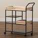 CALAIS MODERN BROWN FINISHED WOOD AND BLACK METAL MOBILE KITCHEN CART WITH RATTAN - Medieval Replicas