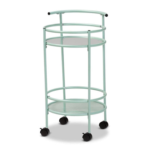 NEWELL MODERN MINT GREEN FINISHED METAL 2-TIER KITCHEN CART - Medieval Replicas