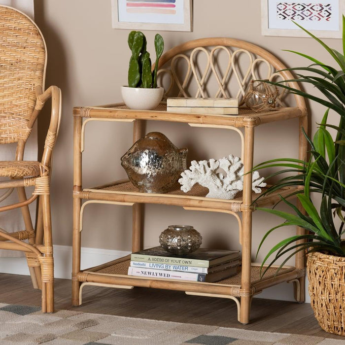 REDELL  BROWN RATTAN 3-TIER DISPLAY SHELF - Medieval Replicas